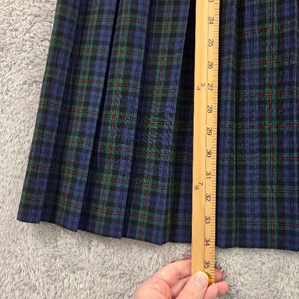 Susan Bristol New Traditions Plaid Pleated Midi Skirt Medium Blue Green Vtg USA - Picture 8 of 10